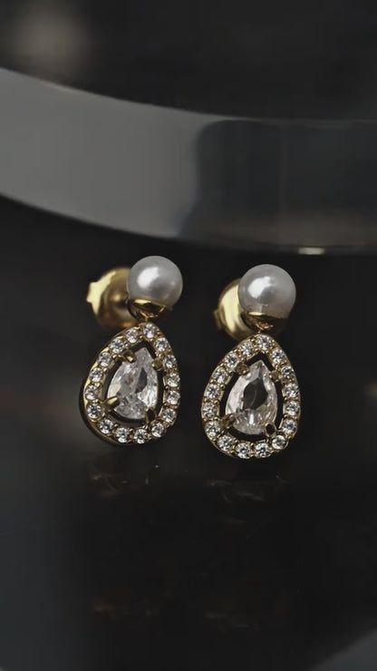 TIANA Shiny Tear Drop Synthetic Pearl Stud Earrings