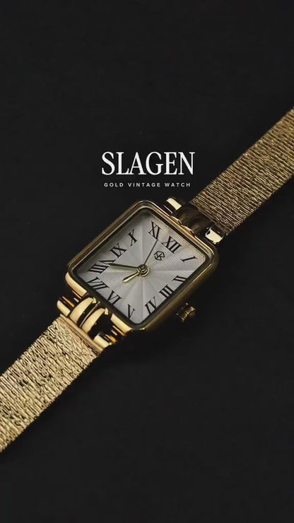 SLAGEN Women's Fashion Watch, Rectangle Case, Sliding Buckle, White Watch Face