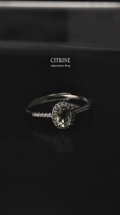 Silver Adjustable Ring Citrine Light Yellow Gemstone Pawnable Women's Accessories with AGCL Certification