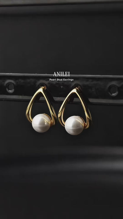 ANILEI Hollow Tear Drop Synthetic Pearl Stud Earrings For Women's