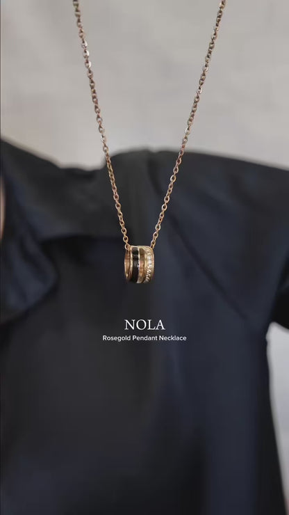 NOLA Rose Gold Geometric Barrel Pendant Chain Necklace For Women's