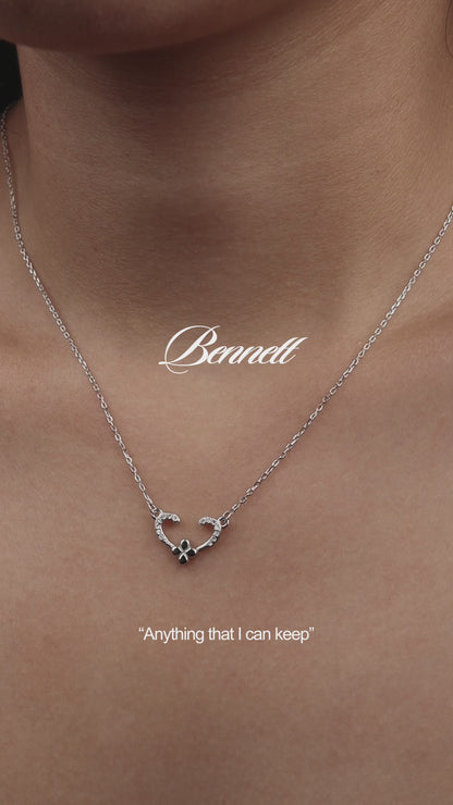 BENNETT S925 Silver Open Heart Flower Pendant Chain Necklace for Women