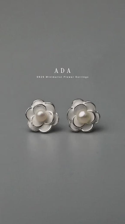 ADA S925 Silver Flower Pearl Stud Earrings Women's
