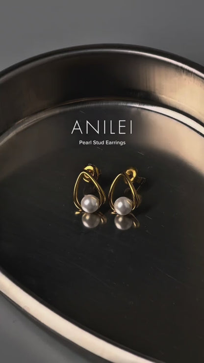 ANILEI Hollow Tear Drop Synthetic Pearl Stud Earrings For Women's
