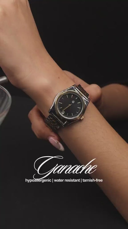 GANACHE Couple’s Two-Tone Watch – Black Watch Face Quartz Fashion Timepiece