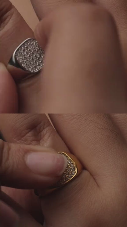 IZHA Gld/Silver Square Centered Embedded Adjustable Ring