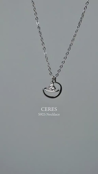 CERES S925 Silver Galaxy Crescent Moon Pendant Chain Necklace for Women