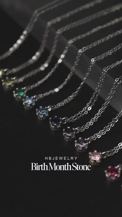 Birth Month Stones S925 Silver Pendant Chain Necklace for Women