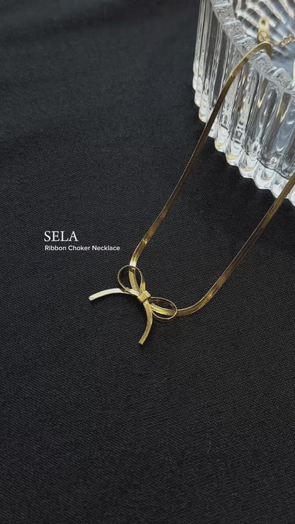 SELA Ribbon Choker Flat Necklace For Women's