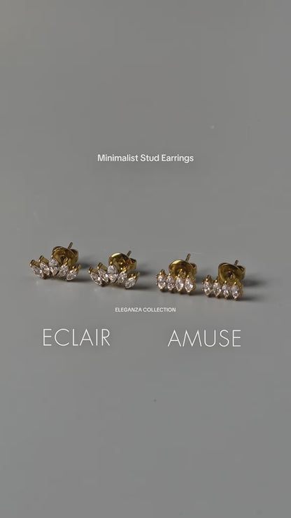 AMUSE Small Line Oval Shape Stud Earrings For Women's