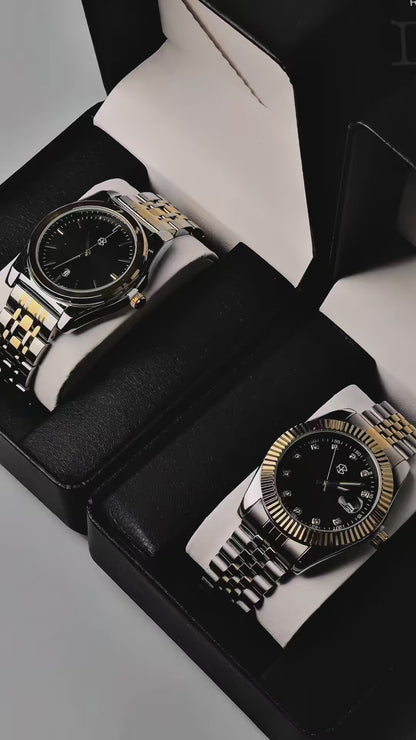 CAPTAIN Two Tone Big Black Watch Face Quartz Thick Strap Fashion Men's Watches