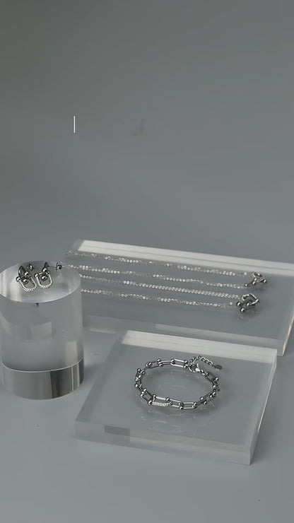 Silver TUNE Full Embedded Buckle Pendant Choker Double Chain Necklace for Women
