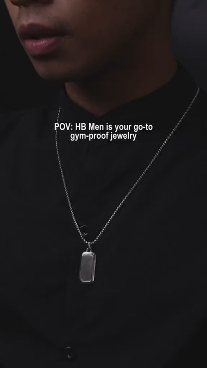 HB Men Jewelry ROGER Silver Rectangle Pendant Chain Necklace For Men's