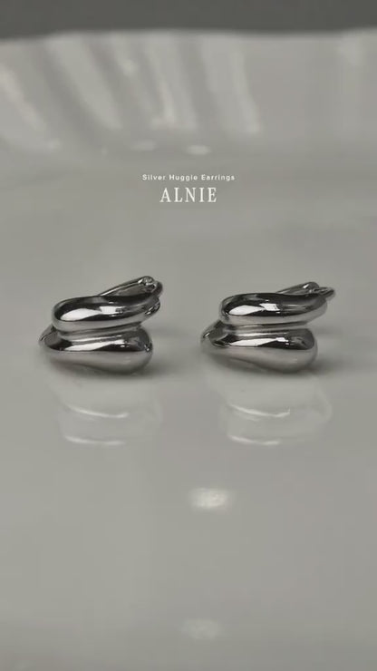 ALNIE Silver Water Drop Huggie Earrings Women's