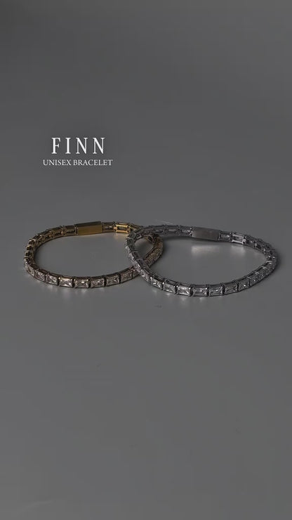 Men Jewelry FINN Gld/Silver Tennis Rectangle Link Bracelet Full Embedded Fashion For Men's