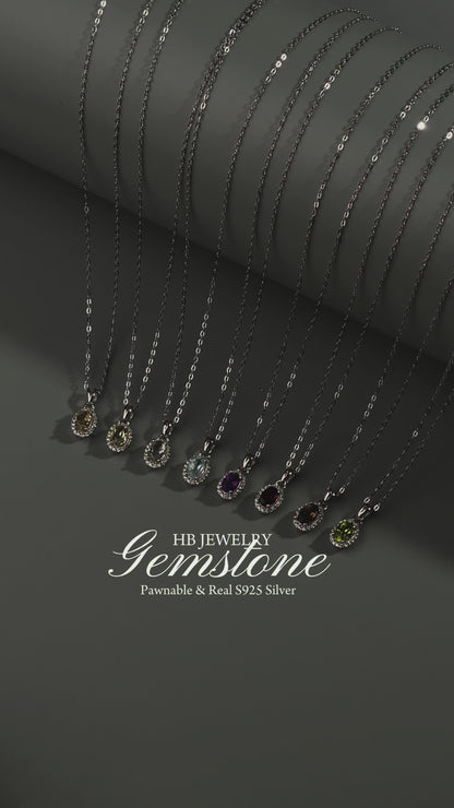 Oval Pendant Amethyst Gemstone S925 Silver Chain Necklace