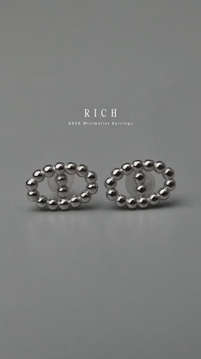 RICH S925 Silver Beaded Oval Stud Earrings Women's