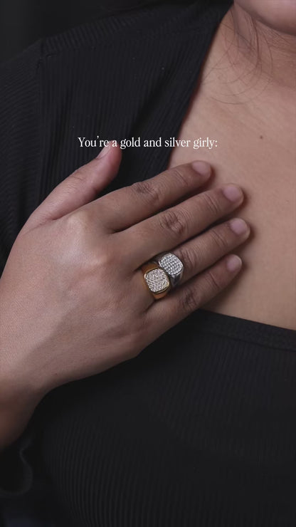 IZHA Gld/Silver Square Centered Embedded Adjustable Ring
