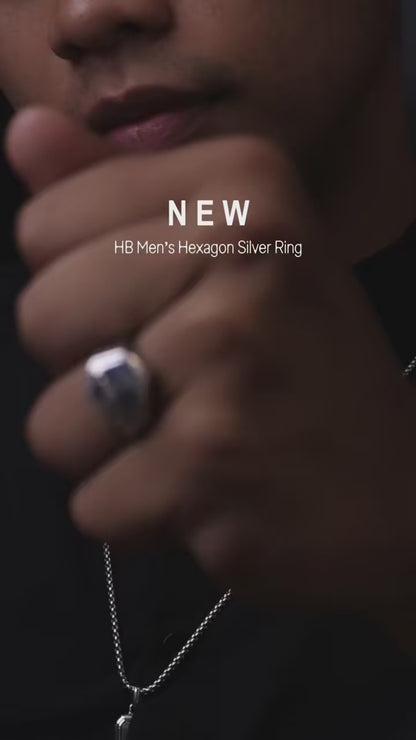 HB Men Jewelry CARLO 14mm Hexagon Silver Center Wide Ring For Men's