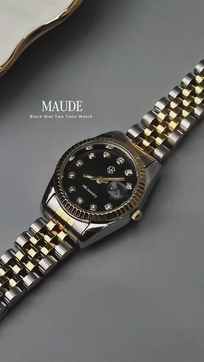 MAUDE Two-Tone Black Dial Quartz Thin Strap Fashion Watch