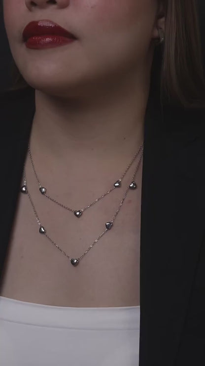 Silver Hearts Shape Collection of Choke Double Chain Necklace and Bracelet