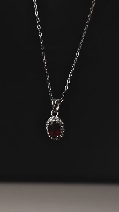 Oval Pendant Rhodolite Garnet Gemstone S925 Silver Chain Necklace