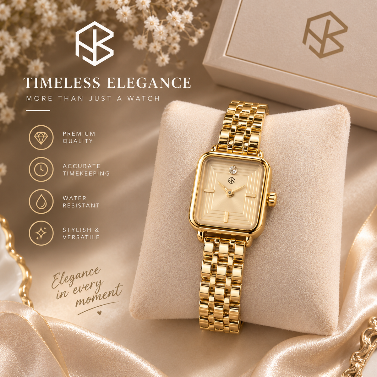 ZUNEL Square Quadrilateral Watch Face Dial Women's Minimalist Fashion Watch